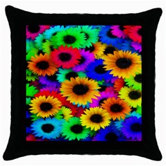 Colorful Sunflowers Black Throw Pillow Case by StuffOrSomething