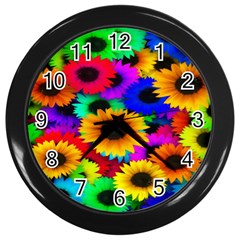 Colorful Sunflowers Wall Clock (black)