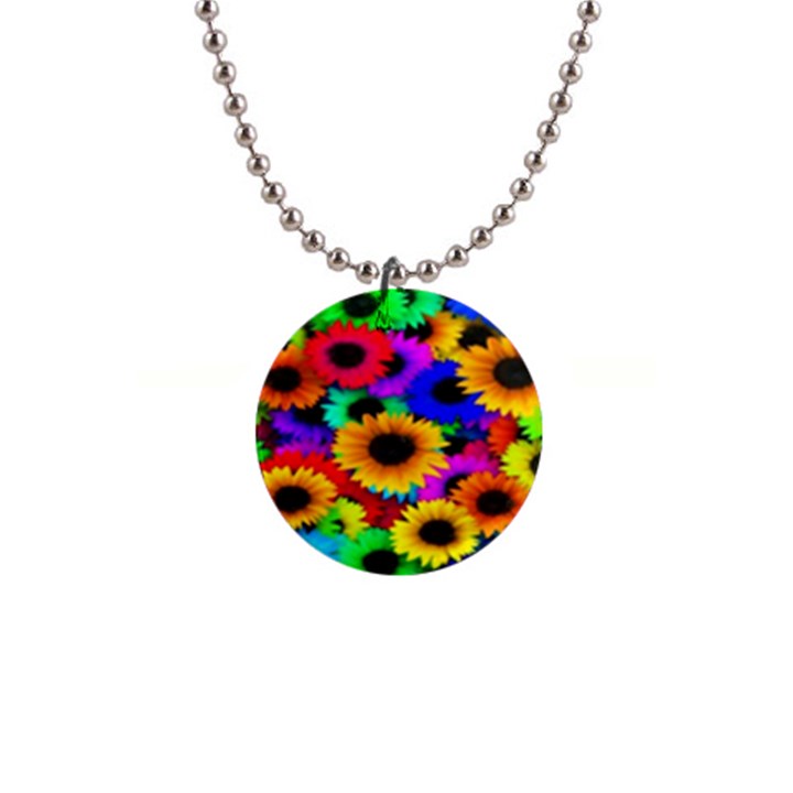 Colorful Sunflowers Button Necklace