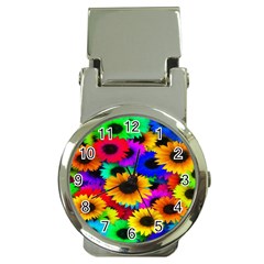 Colorful Sunflowers Money Clip With Watch