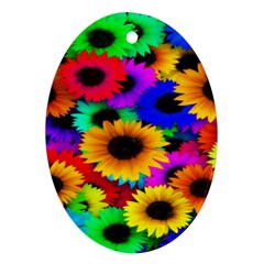 Colorful Sunflowers Oval Ornament (two Sides) by StuffOrSomething