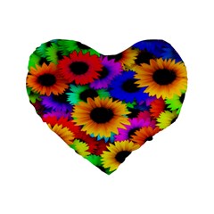 Colorful Sunflowers 16  Premium Heart Shape Cushion 