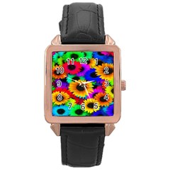 Colorful Sunflowers Rose Gold Leather Watch  by StuffOrSomething