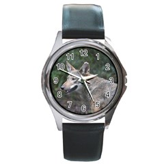 Shdsc 0417 10502cow Round Leather Watch (silver Rim)