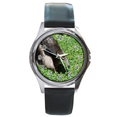 Giant Anteater Round Leather Watch (silver Rim) by AnimalLover