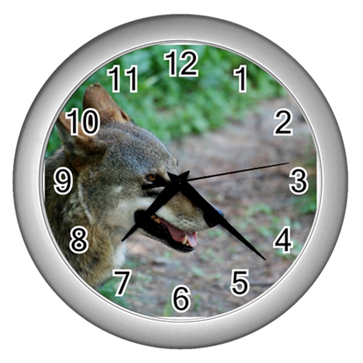 Red Wolf Wall Clock (Silver)