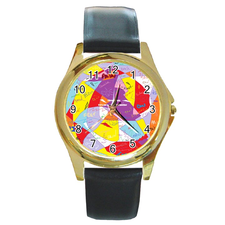 Ain t One Pain Round Leather Watch (Gold Rim) 