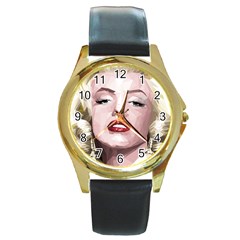 Marilyn Round Leather Watch (gold Rim) 