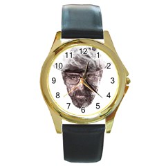 Heisenberg  Round Leather Watch (gold Rim) 