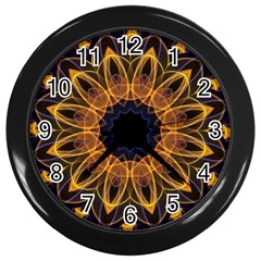 Yellow Purple Lotus Mandala Wall Clock (black) by Zandiepants