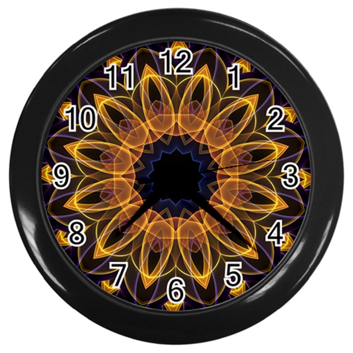 Yellow Purple Lotus Mandala Wall Clock (Black)