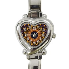 Yellow Purple Lotus Mandala Heart Italian Charm Watch  by Zandiepants