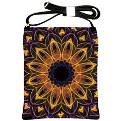 Yellow Purple Lotus Mandala Shoulder Sling Bag by Zandiepants