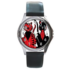 Cool Cats Round Leather Watch (silver Rim) by StuffOrSomething