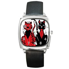 Cool Cats Square Leather Watch