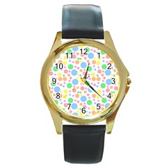 Pastel Bubbles Round Leather Watch (gold Rim) 