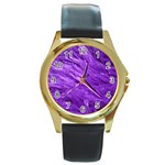 Purple Tresses Round Leather Watch (Gold Rim)  Front