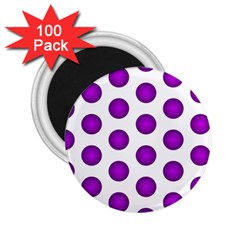 Purple And White Polka Dots 2 25  Button Magnet (100 Pack)