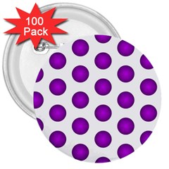 Purple And White Polka Dots 3  Button (100 Pack) by Colorfulart23