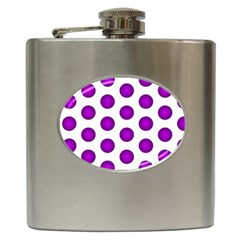 Purple And White Polka Dots Hip Flask by Colorfulart23