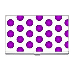 Purple And White Polka Dots Business Card Holder by Colorfulart23