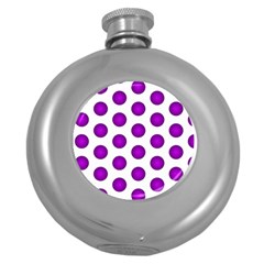 Purple And White Polka Dots Hip Flask (round)