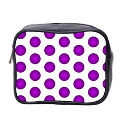 Purple And White Polka Dots Mini Travel Toiletry Bag (two Sides)