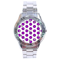 Purple And White Polka Dots Stainless Steel Watch by Colorfulart23