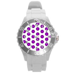 Purple And White Polka Dots Plastic Sport Watch (large)