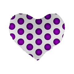 Purple And White Polka Dots 16  Premium Heart Shape Cushion 