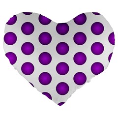 Purple And White Polka Dots 19  Premium Heart Shape Cushion