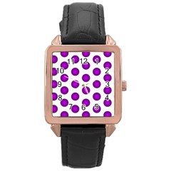 Purple And White Polka Dots Rose Gold Leather Watch  by Colorfulart23