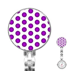 Purple And White Polka Dots Stainless Steel Nurses Watch by Colorfulart23