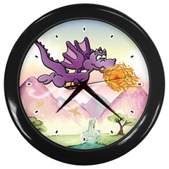 The Wee Purple Dragon Flying Wall Clock (black)