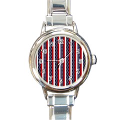 Patriot Stripes Round Italian Charm Watch by StuffOrSomething