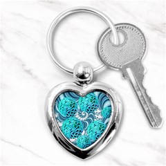 Teal Sea Forest, Abstract Underwater Ocean Key Chain (heart)