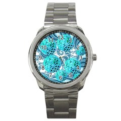 Teal Sea Forest, Abstract Underwater Ocean Sport Metal Watch by DianeClancy