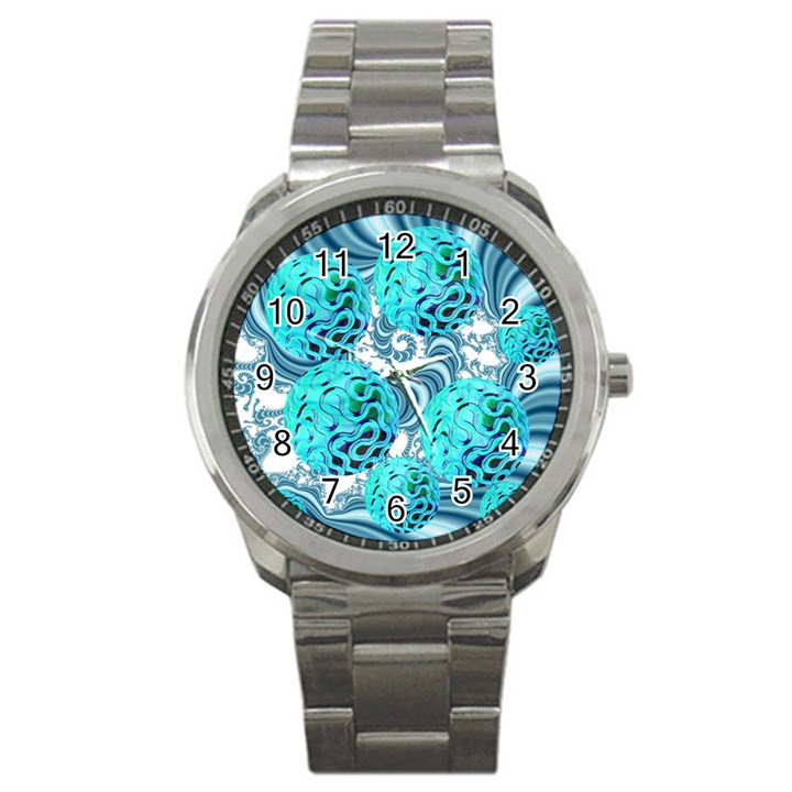 Teal Sea Forest, Abstract Underwater Ocean Sport Metal Watch