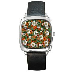 Flowers Square Leather Watch by Rbrendes