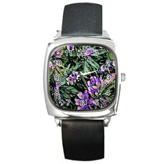 Garden Greens Square Leather Watch