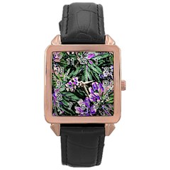 Garden Greens Rose Gold Leather Watch 