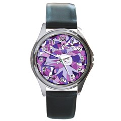 Fms Confusion Round Leather Watch (silver Rim) by FunWithFibro