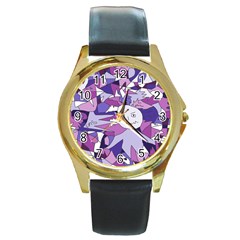 Fms Confusion Round Leather Watch (gold Rim) 