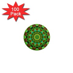 Peacock Feathers Mandala 1  Mini Button Magnet (100 Pack) by Zandiepants