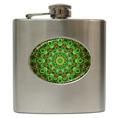 Peacock Feathers Mandala Hip Flask