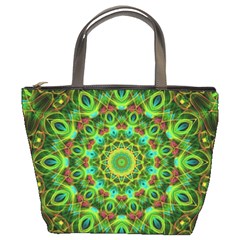 Peacock Feathers Mandala Bucket Handbag