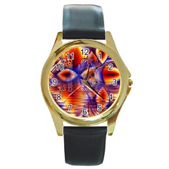 Winter Crystal Palace, Abstract Cosmic Dream Round Gold Metal Watch