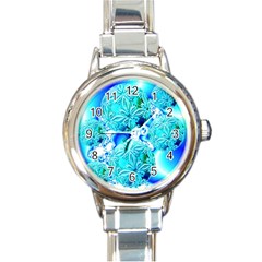 Blue Ice Crystals, Abstract Aqua Azure Cyan Round Italian Charm Watch by DianeClancy