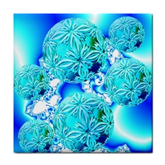 Blue Ice Crystals, Abstract Aqua Azure Cyan Tile Coaster by DianeClancy