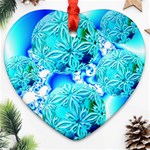 Blue Ice Crystals, Abstract Aqua Azure Cyan Ornament (Heart) Front